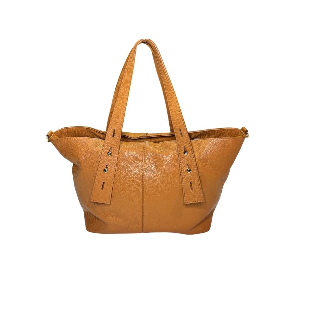 Tano Tan Pebbled Leather Tote Bag Gold Hardware Old Money